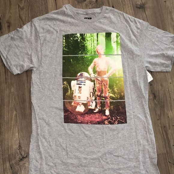 Men’s grey Star Wars r2 d2 c3PO gray block print t shirt M - Picture 1 of 3